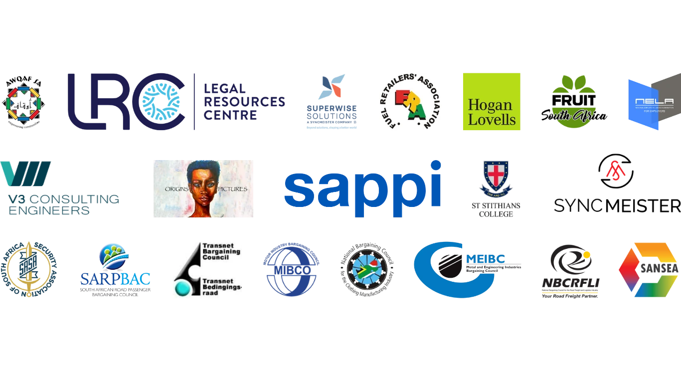 A collage of diverse South African organizational logos representing clients served by Perispec Consulting through purpose-led strategy consulting.