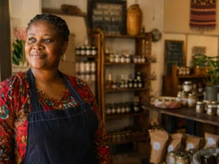 South African entrepreneur in her retail space, demonstrating the results of a purpose-led strategy for small businesses in providing clear direction for business owners.